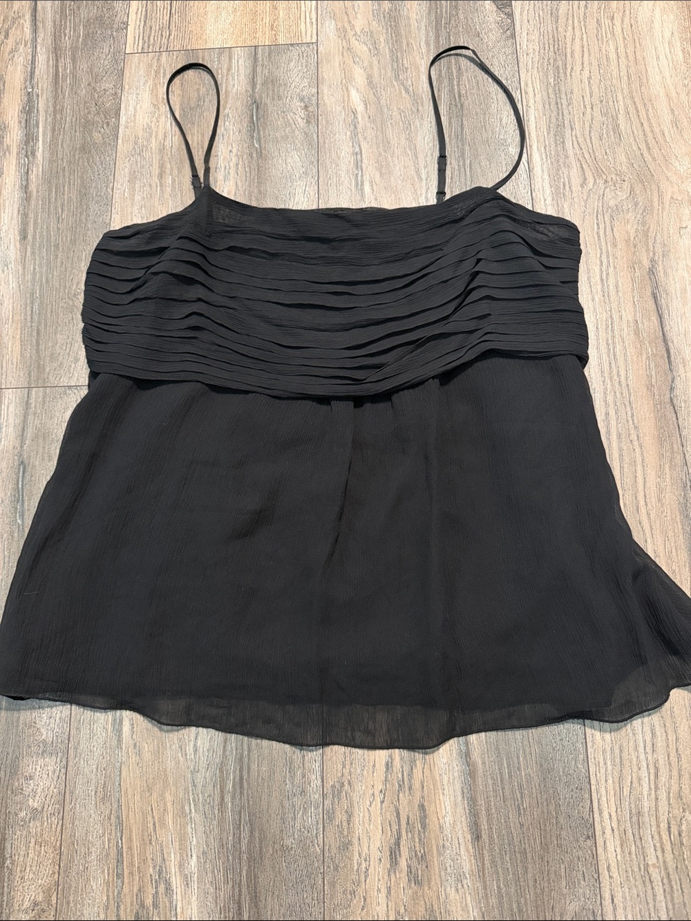 GAP 100%Silk Black Pleated Spaghetti Strap Camisole